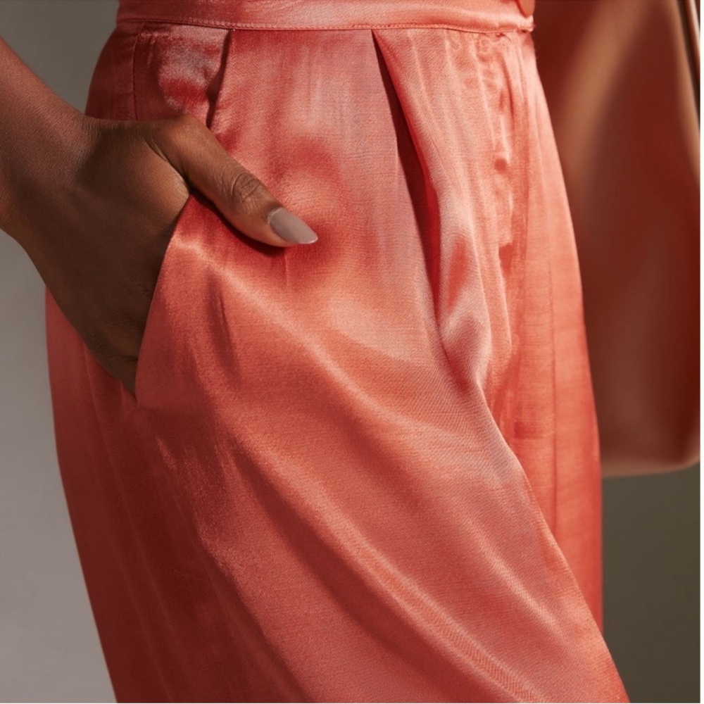 Anthropologie Corey Lynn Calter Petra Trousers silk wide leg pants coral orange - Picture 3 of 12